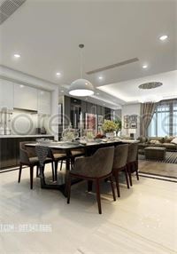 Thiết kế nội thất chung cư gỗ óc chó hiện đại tại ROYAL CITY